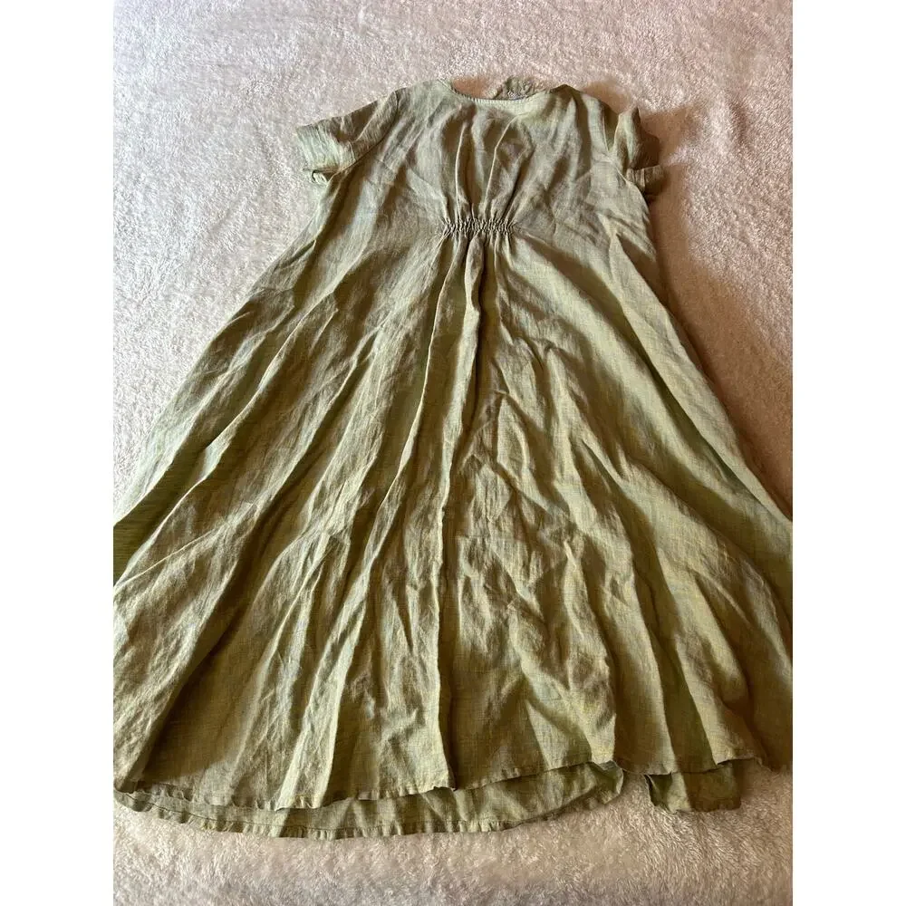 Yuvita Light Green 100% Linen Maxi Dress Size Medium - Picture 6 of 6